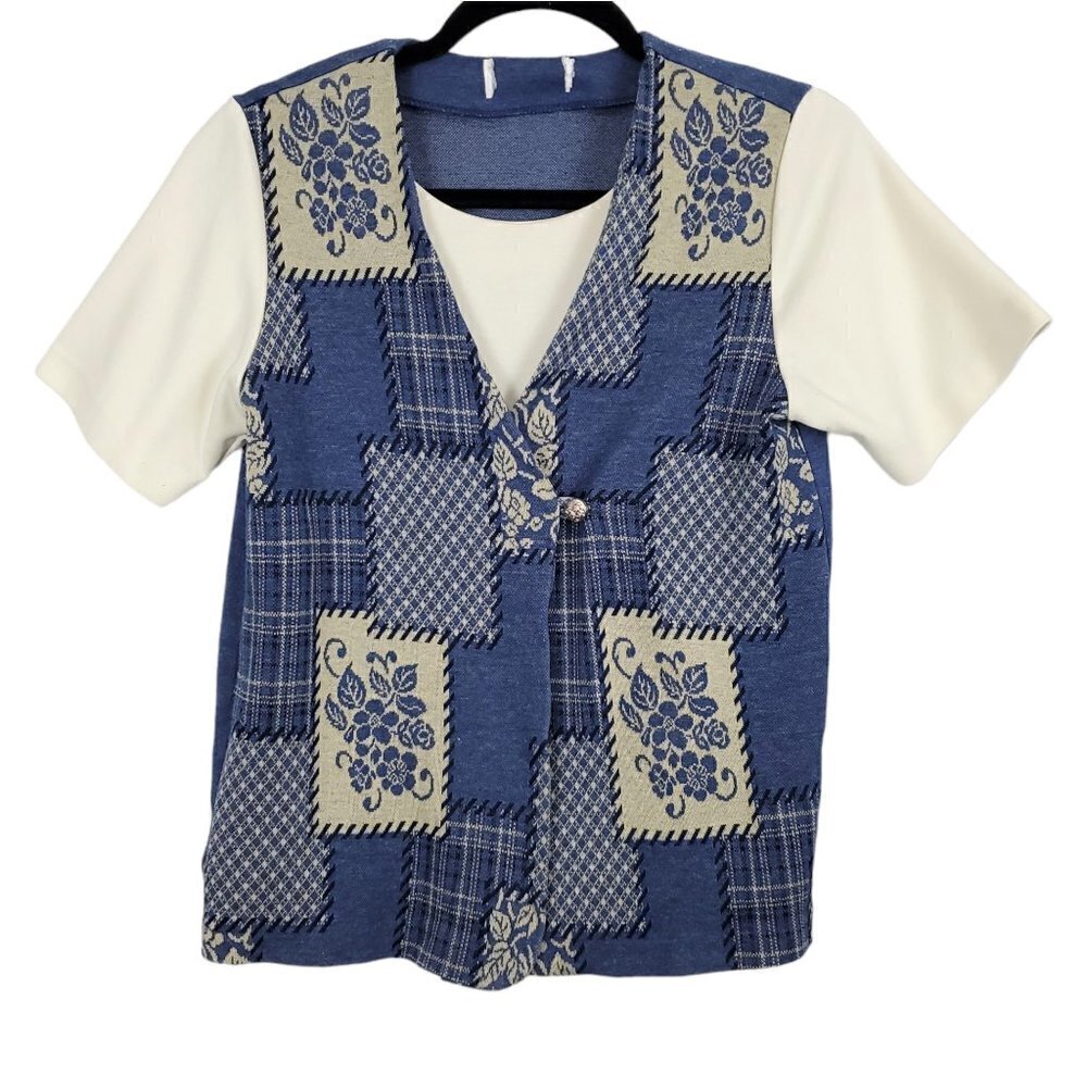 Vintage Patchwork Color Block Faux Wrap Top